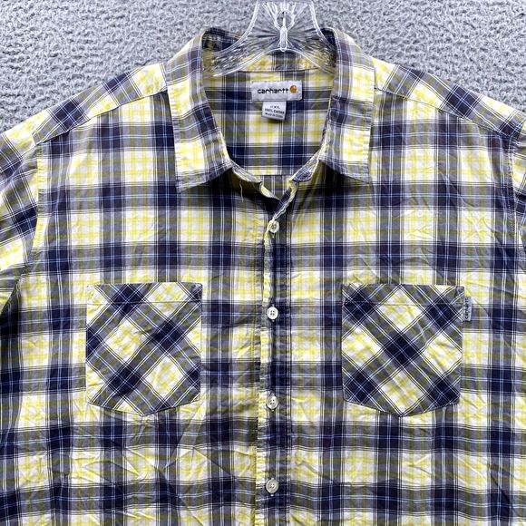 Carhartt Shirt Adult Size 2XL Yellow Plaid Relaxed Fit Short Sleeve Dungaree Men - Picture 3 of 13